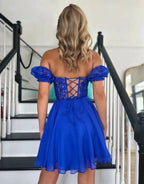 Romantic Lavender Off the Shoulder Corset Homecoming Dress with Lovely Ruffles BM bride