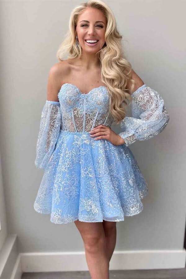 Lorna |A Line Sweetheart Corset Homecoming Dress with Sleeves BM bride