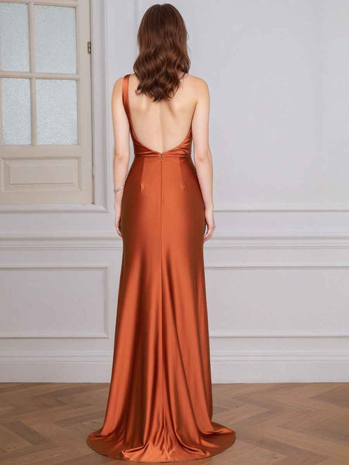 One Shoulder Prom Dress Simple Stretchy Long Bridesmaid Evening Gown BMBRIDE