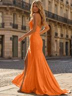 Yellow Beaded Halter Corset Prom Dress with High Slit