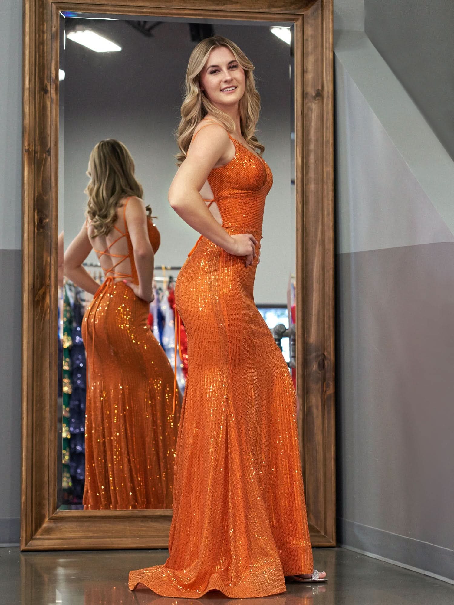 Sparkly Mermaid V-Neck Sequins Long Prom Dress with a Flattering Slit BM bride