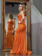 Sparkly Mermaid V-Neck Sequins Long Prom Dress with a Flattering Slit BM bride