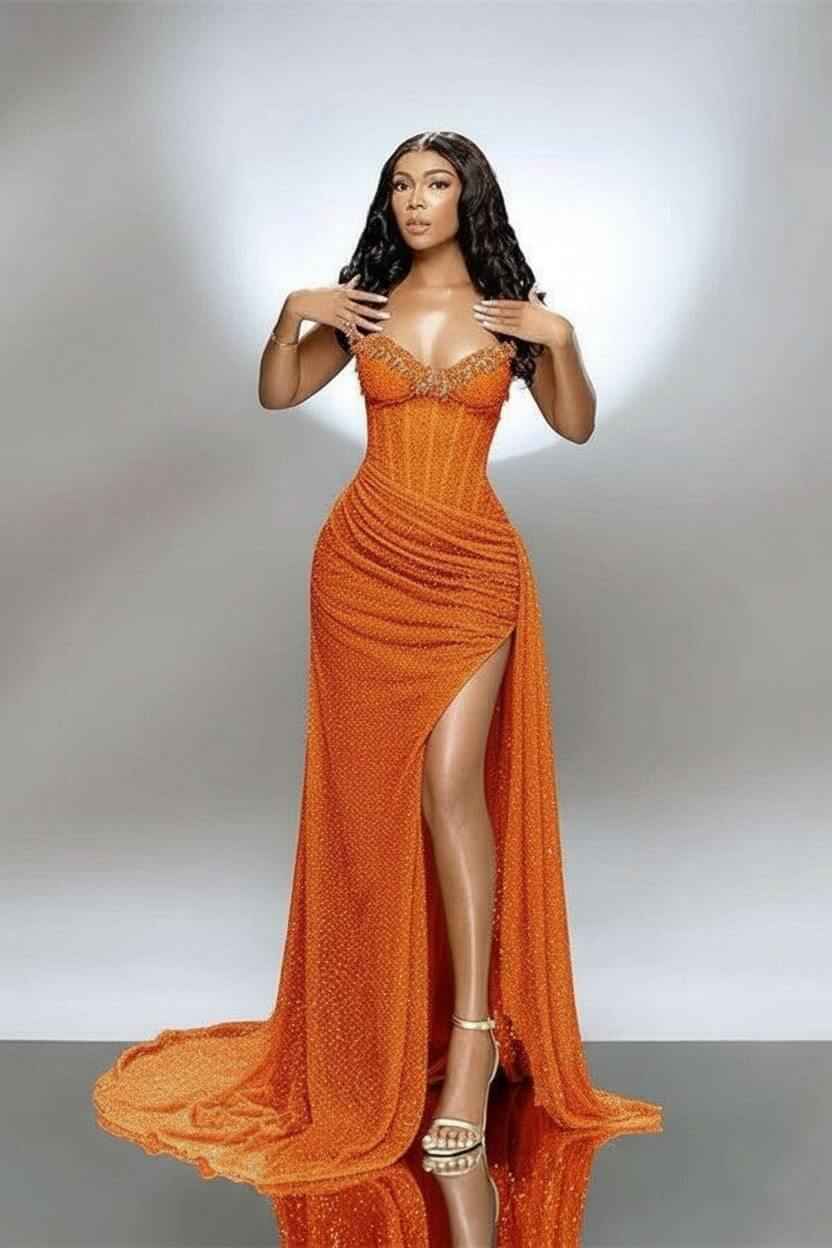 Split Front Mermaid Sweetheart Ruffles Prom Dress with Sequins