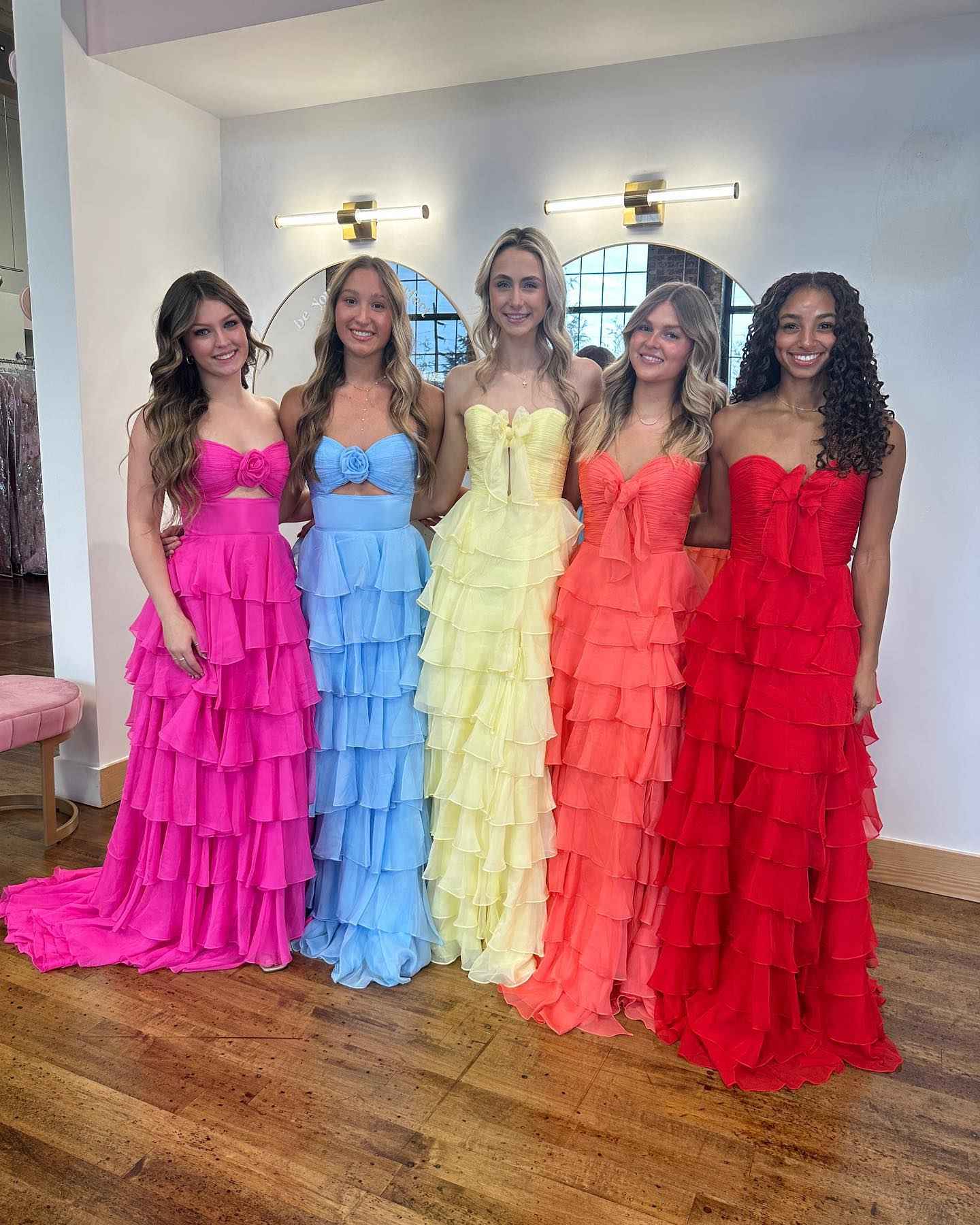Fuchsia A-Line Sweetheart Chiffon Tiered Long Prom Dress with Slit