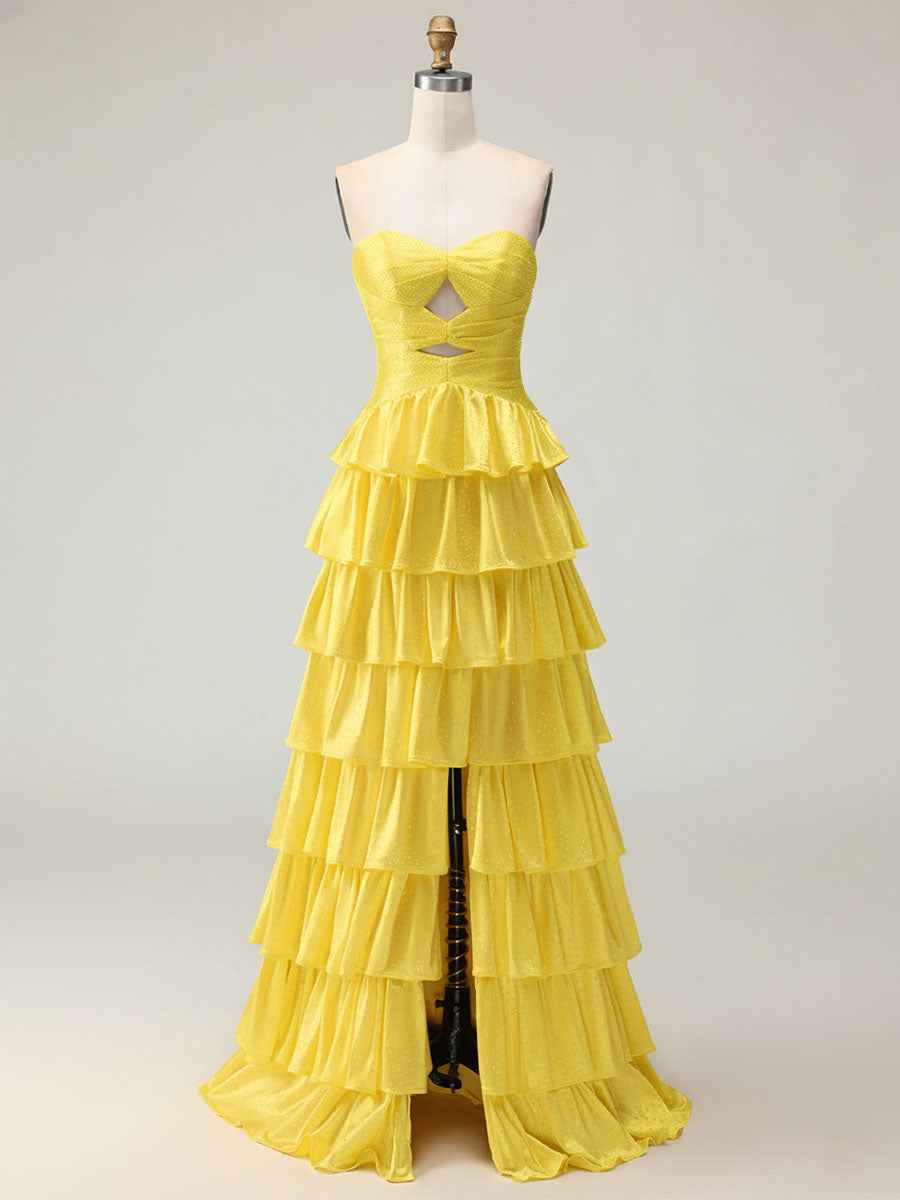Orange A Line Strapless Sweetheart Satin Prom Dress with Keyhole