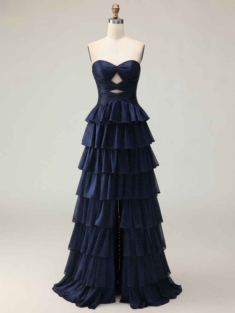 Orange A Line Strapless Sweetheart Satin Prom Dress with Keyhole