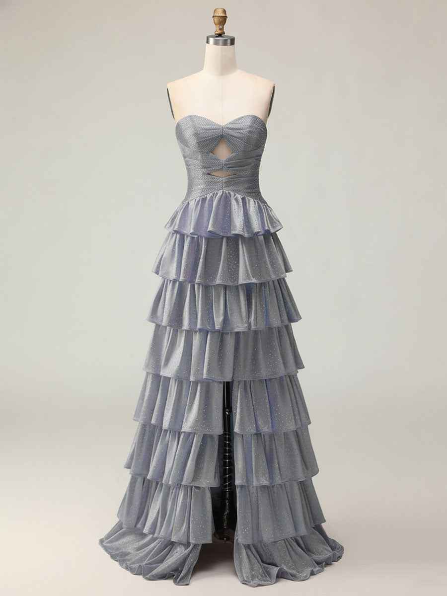 Orange A Line Strapless Sweetheart Satin Prom Dress with Keyhole