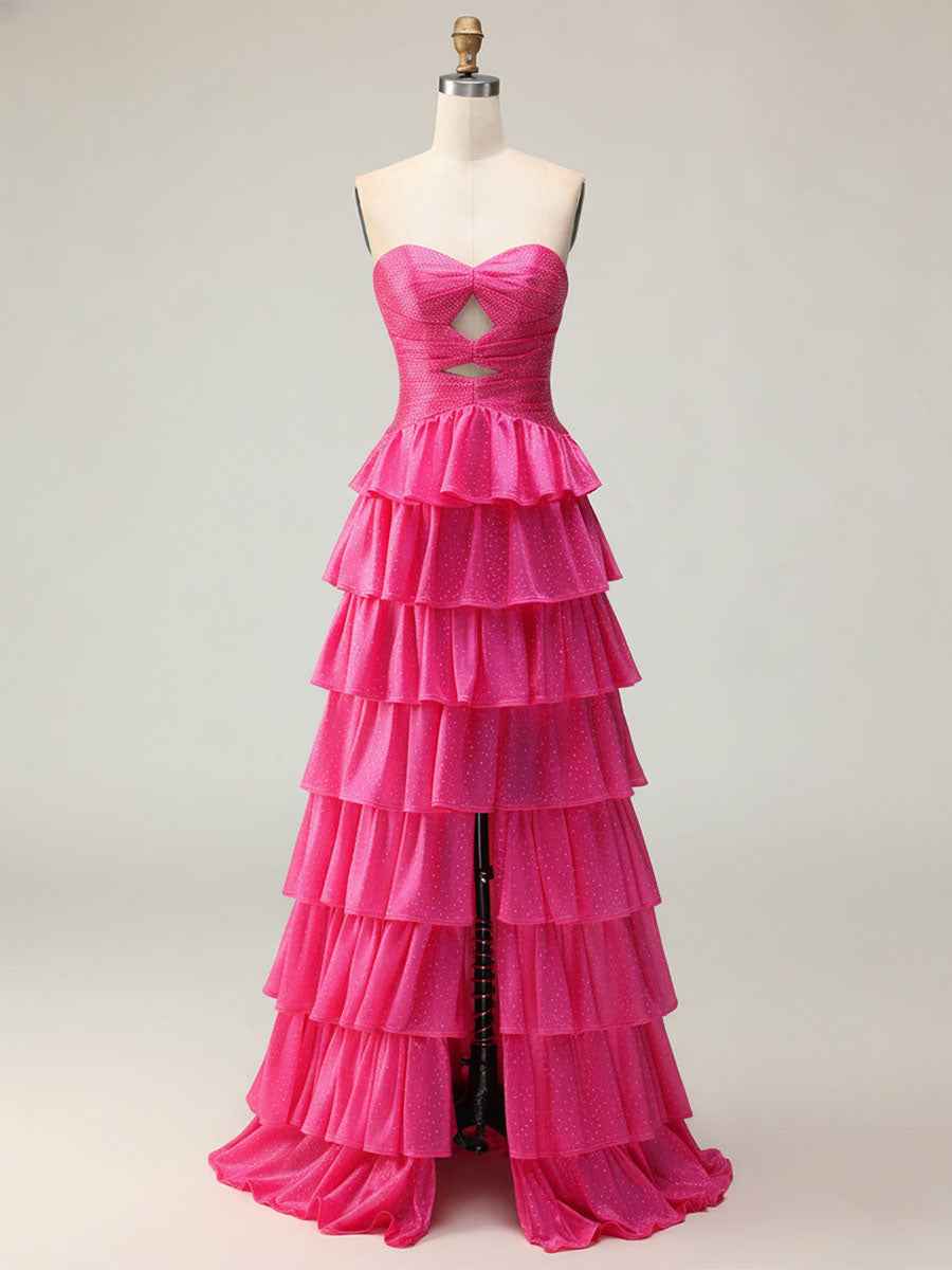 Orange A Line Strapless Sweetheart Satin Prom Dress with Keyhole