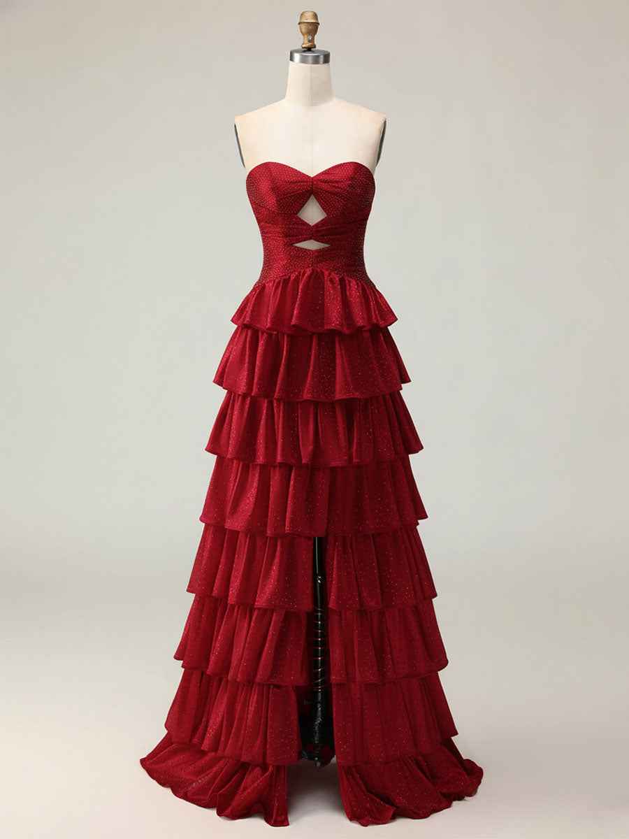 Orange A Line Strapless Sweetheart Satin Prom Dress with Keyhole