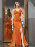 Sparkly Mermaid V-Neck Sequins Long Prom Dress with a Flattering Slit BM bride