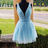 Elegant A-Line Tulle V Neck Homecoming Dress with Intricate Beading BM bride
