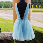 Elegant A-Line Tulle V Neck Homecoming Dress with Intricate Beading BM bride