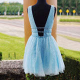 Elegant A-Line Tulle V Neck Homecoming Dress with Intricate Beading BM bride