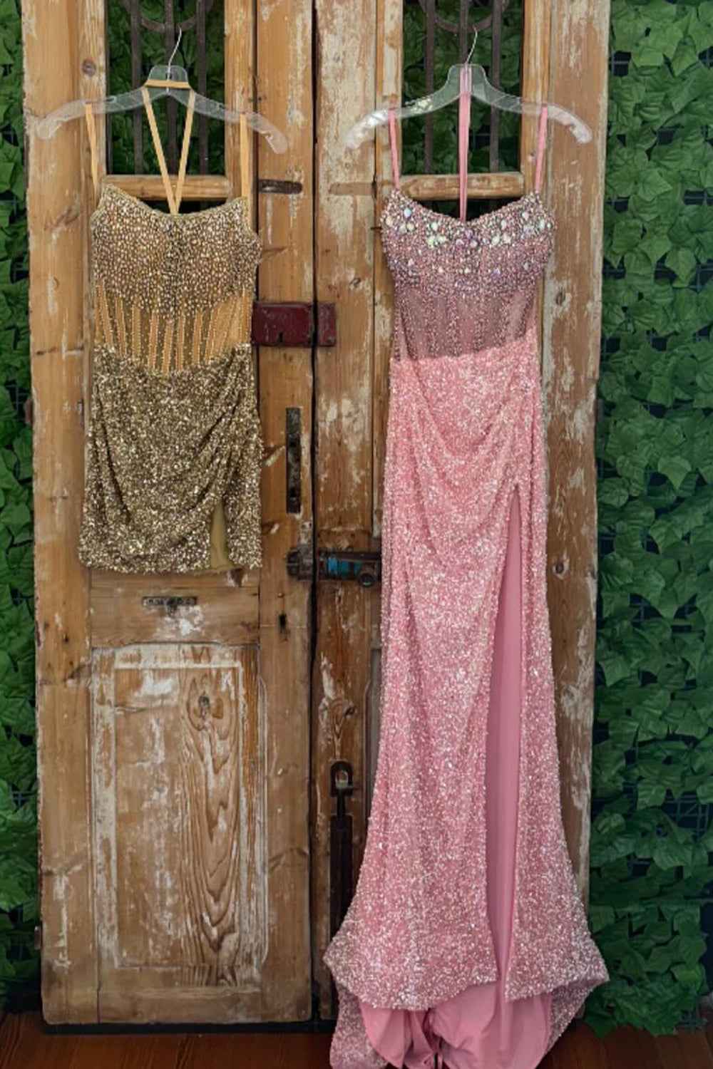 Sparkly Champagne Strapless Sequins Bodycon Long Corset Prom Dress with Beading
