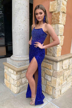 Sparkly Champagne Strapless Sequins Bodycon Long Corset Prom Dress with Beading