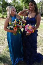 Metallic Blush Halter Neck A-Line Pleated Long Prom Dress with Slit