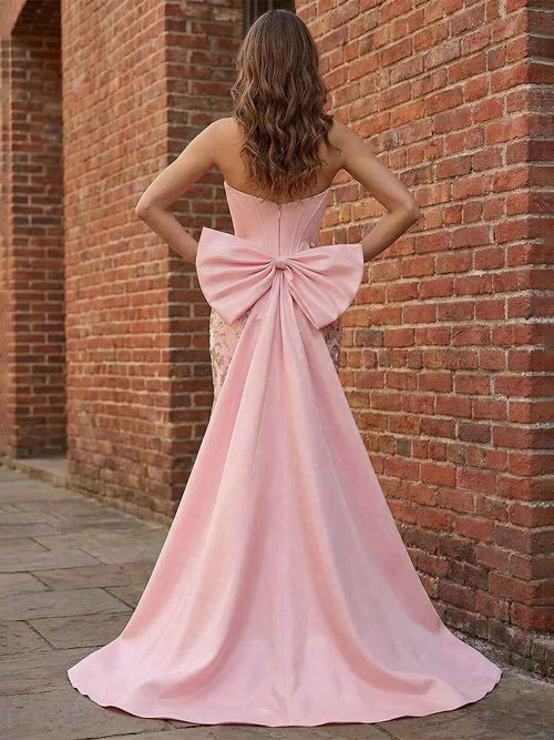 Pastel Pink Enchanting Corset Prom Dress with Oversized Bow Train BMBRIDE