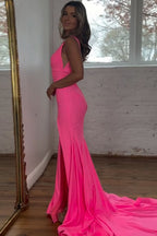 Dazzling Sparkly Pink Mermaid V-Neck Sweep Train Beaded Prom Dress with Split BM bride