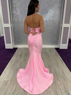 Pink Strapless Mermaid Prom Dress with Double Keyhole Front Cutouts