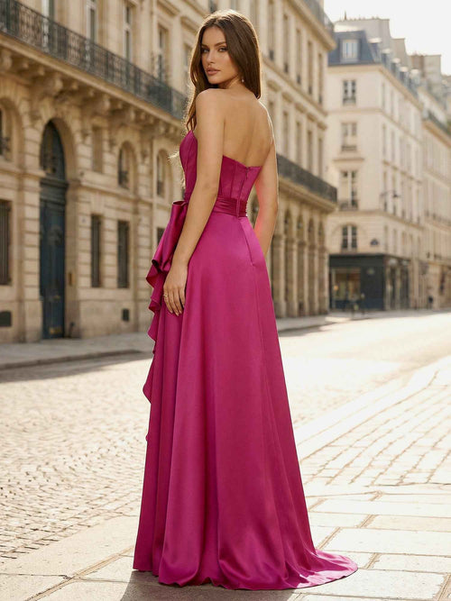 Fuchsia Strapless Sweetheart Deep Split Prom Dress with Corset Back BMBRIDE
