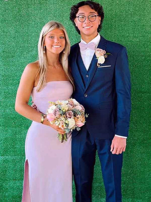 Pink Mermaid Strapless Short Prom Dress with Slit BMBRIDE