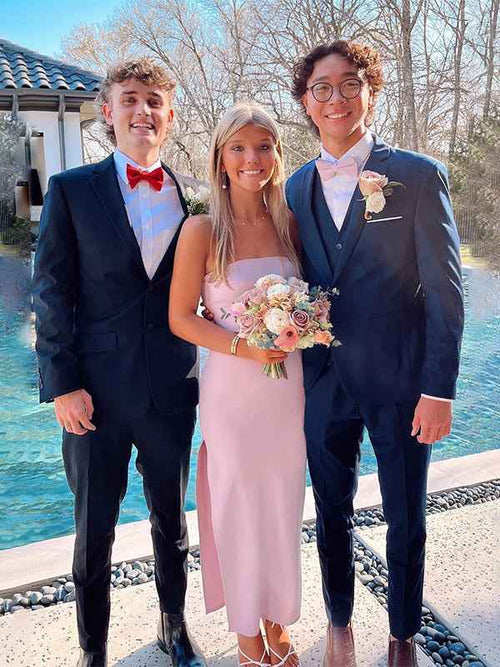 Pink Mermaid Strapless Short Prom Dress with Slit BMBRIDE