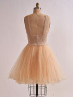 Embellished Embroidery Tulle Short Cocktail Dress BM bride