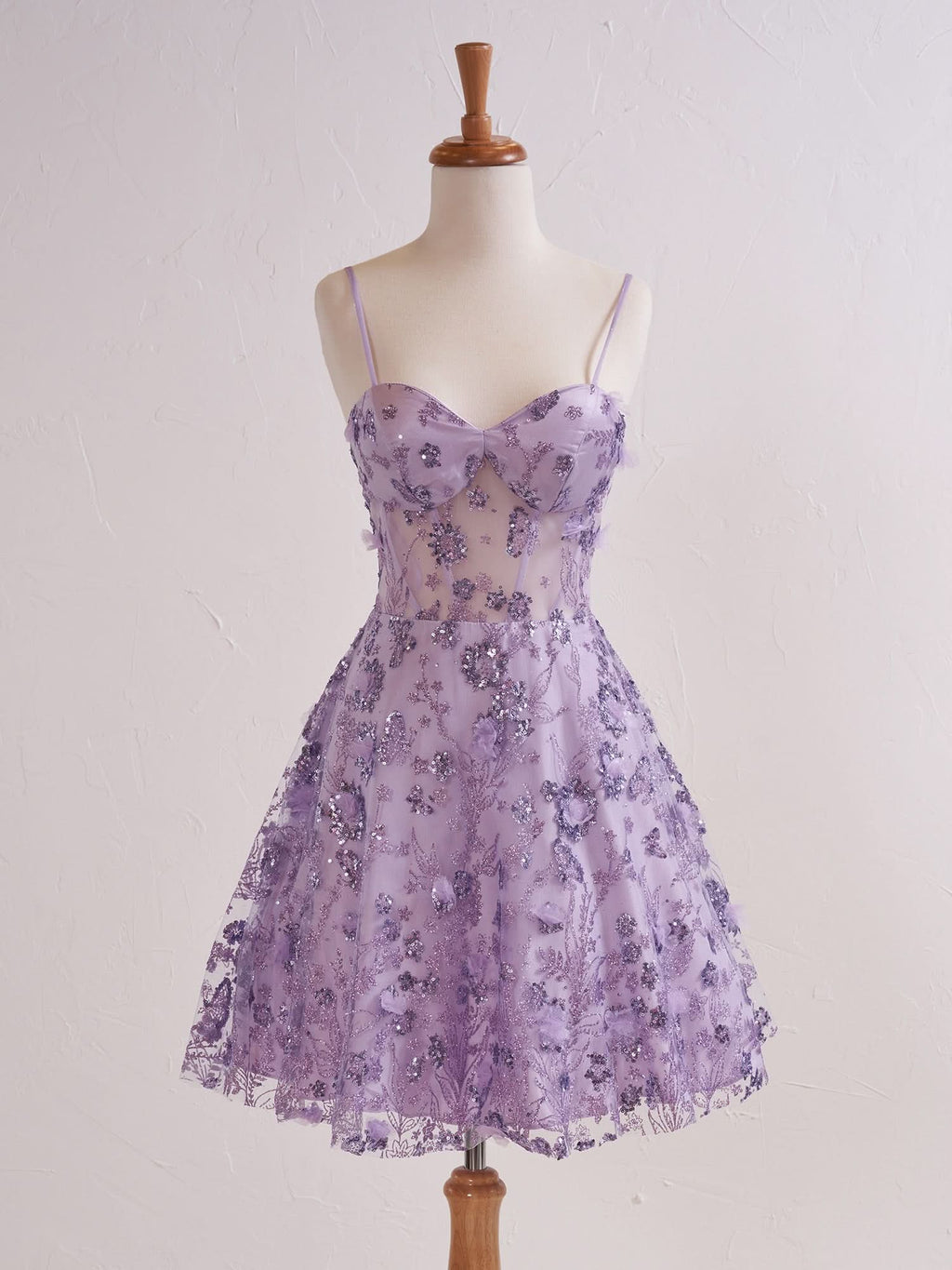 Strapless Sweetheart Short Cocktail Dress with Lavender Floral Embroidery BM bride