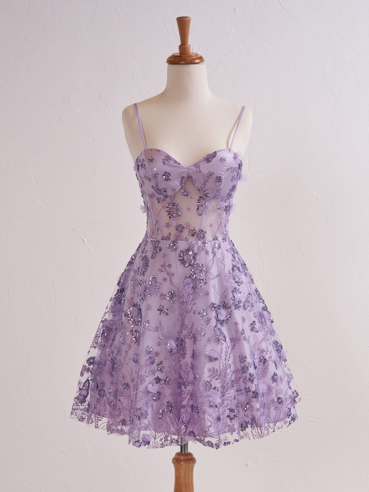 Strapless Sweetheart Short Cocktail Dress with Lavender Floral Embroidery BM bride