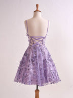 Strapless Sweetheart Short Cocktail Dress with Lavender Floral Embroidery BM bride