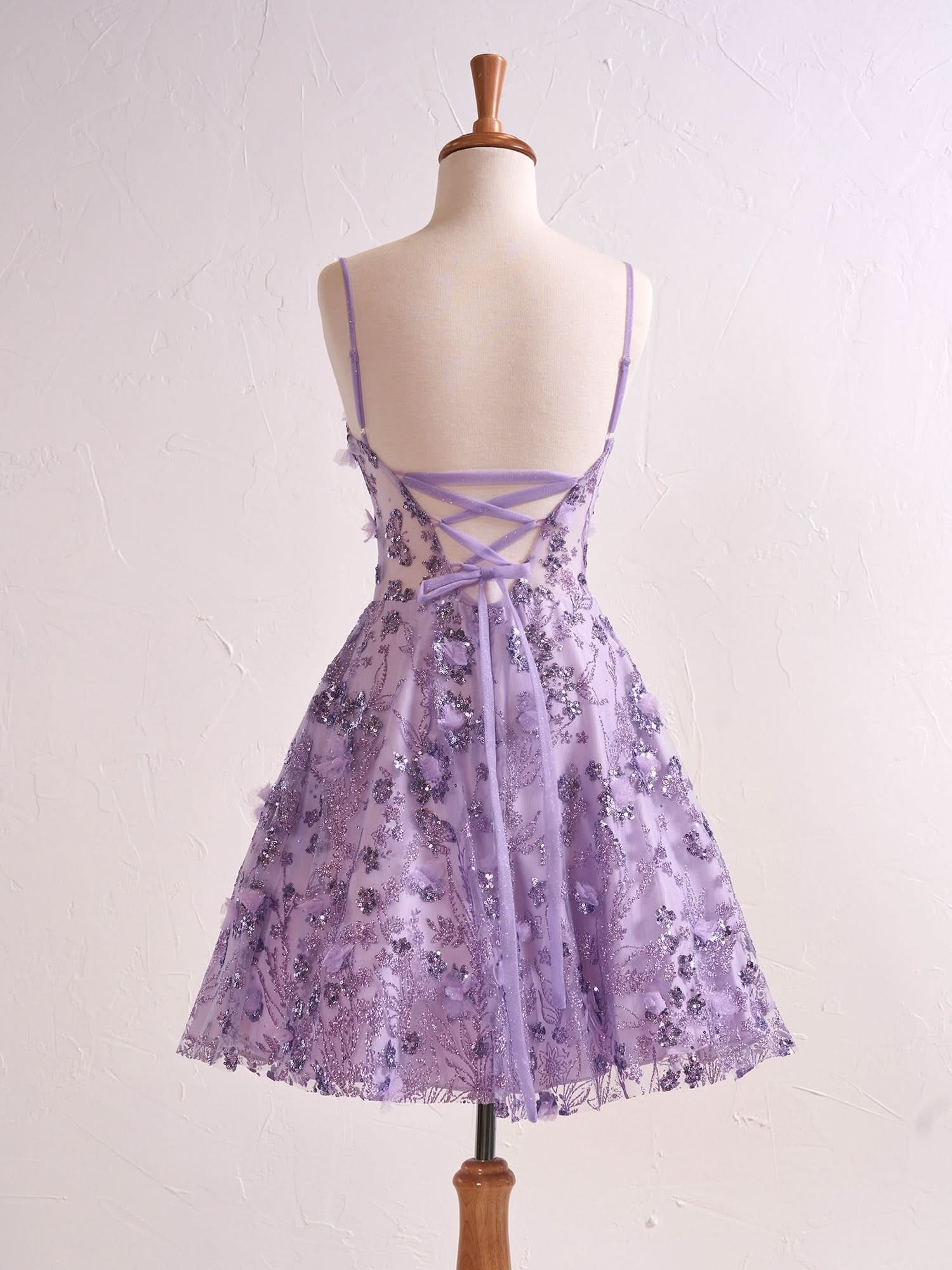 Strapless Sweetheart Short Cocktail Dress with Lavender Floral Embroidery BM bride