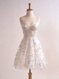 Strapless Sweetheart Short Cocktail Dress with Lavender Floral Embroidery BM bride