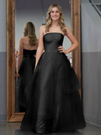 Beautiful Light Pink A-Line Strapless Organza Prom Dress BM bride