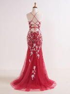 Chic Mermaid Spaghetti Straps Lace Prom Dress for an Elegant Evening Look BM bride