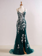 Chic Mermaid Spaghetti Straps Lace Prom Dress for an Elegant Evening Look BM bride