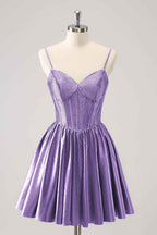 Sparkly Blue Beaded Corset A Line Short Homecoming Dress
