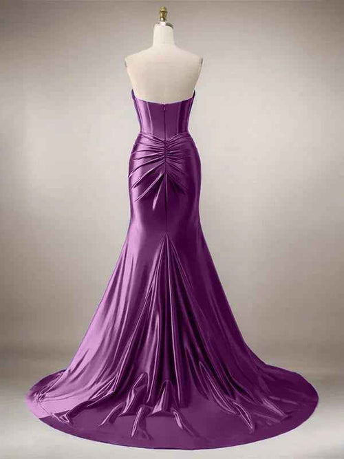 Purple Mermaid Strapless Sweetheart Corset Long Prom Dress with Slit BMBRIDE