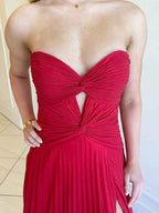Yellow A Line Strapless Sweetheart Pleated Prom Dress with High Slit