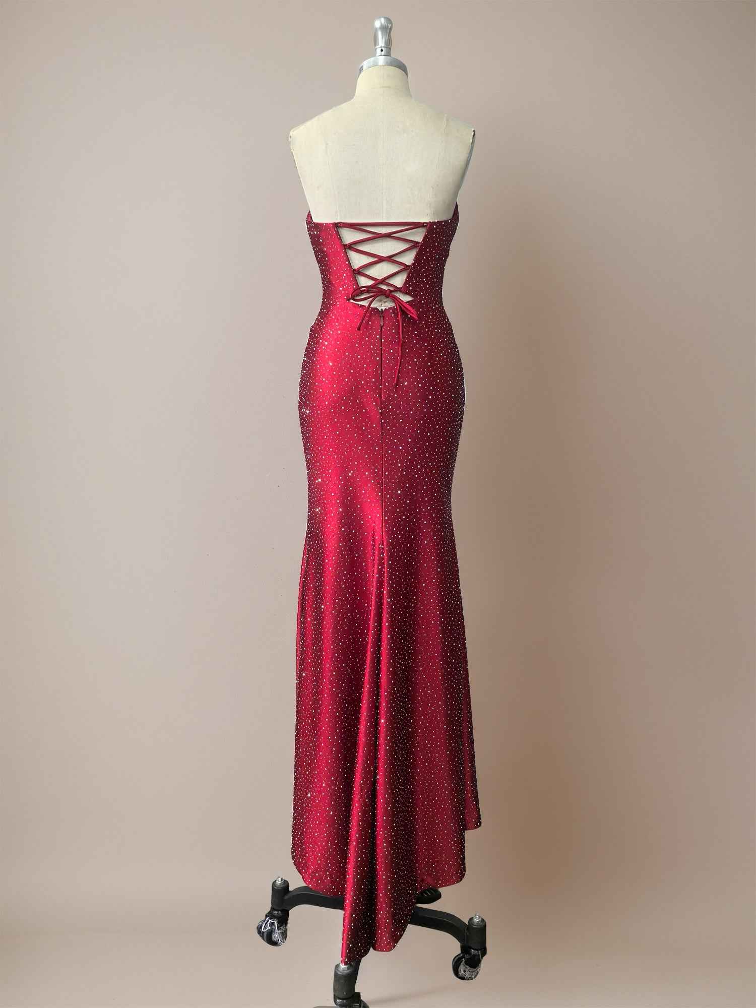 Red Mermaid Strapless Long Prom Dress with Beads