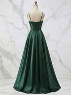 Red Satin A Line Corset Prom Dress with Beaded Boning