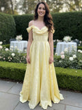Romantic Off-Shoulder Jacquard A-Line Long Prom Dress