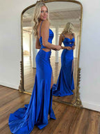 Dark Green Mermaid Spaghetti Straps Cutout Long Prom Dress with Slit