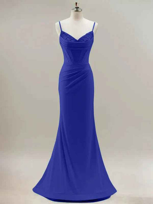 Royal Blue Mermaid Spaghetti Straps Corset Long Prom Dress With Beading BMBRIDE