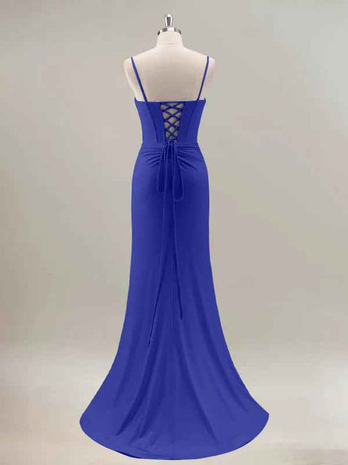 Royal Blue Mermaid Spaghetti Straps Corset Long Prom Dress With Beading BMBRIDE