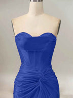 Royal Blue Mermaid Strapless Sweetheart Corset Long Prom Dress with Slit
