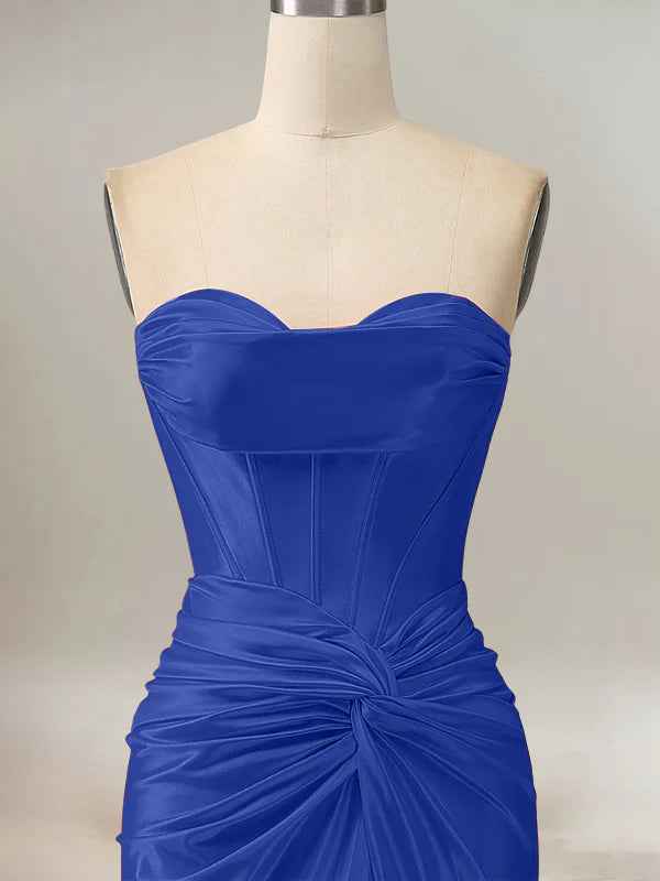 Royal Blue Mermaid Strapless Sweetheart Corset Long Prom Dress with Slit