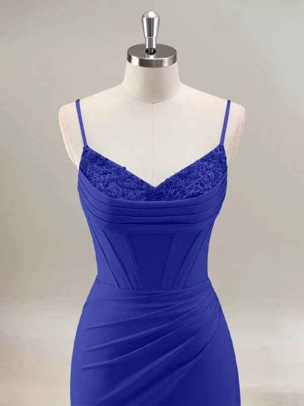 Royal Blue Mermaid Spaghetti Straps Corset Long Prom Dress With Beading