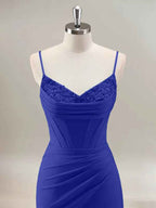 Royal Blue Mermaid Spaghetti Straps Corset Long Prom Dress With Beading