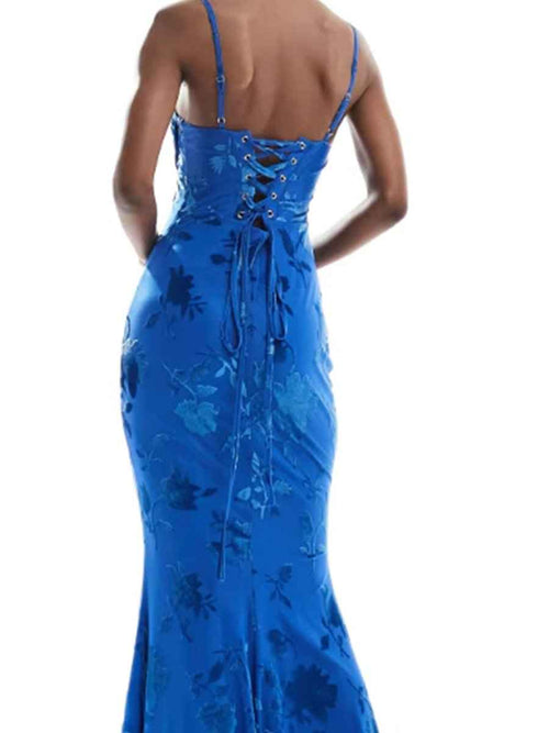 Royal Blue Mermaid Spaghetti Straps Satin Long Prom Dress BMBRIDE