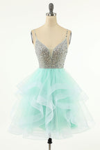 Amelia |A Line V Neck Tulle Homecoming Dress BM bride